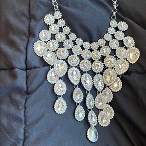 ZI COLLECTION Silver Crystal Teardrop Bib Necklace with Matching Earrings